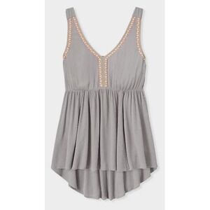 Torrid Crinkle Gauze Embroidered V-Neck Babydoll Top High Low Size 00 M/L 10
